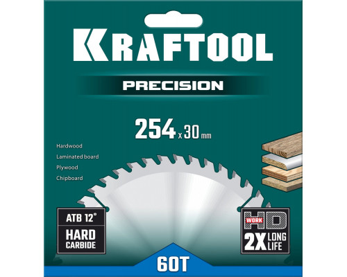 Пильный диск по дереву Precision, 254 х 30 мм, 60Т KRAFTOOL 36952-254-30