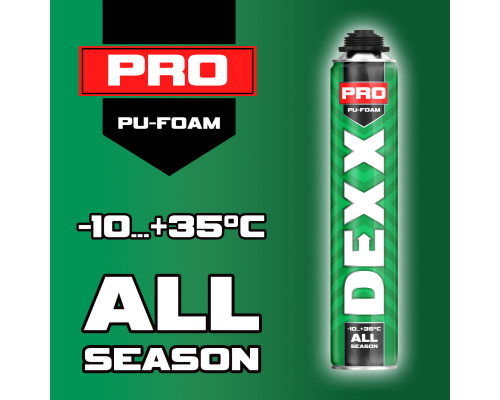 Монтажная пена PRO, 750 мл, пистолетная, всесезонная, выход до 30 л DEXX 41126