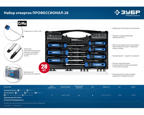 Набор отверток 28 предм. ЗУБР Профессионал 25240_z01