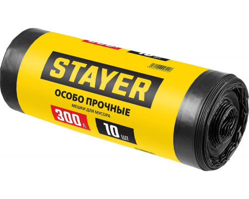 Мешки мусорные строительные HEAVY DUTY, 300 л, 10 шт, черные, особопрочные STAYER 39157-300