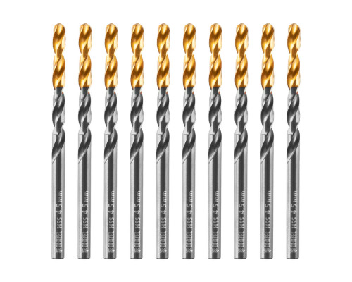 Сверло по металлу, 4,5 мм, HSS-Tin, Golden Tip, 10 шт. Denzel (717211)
