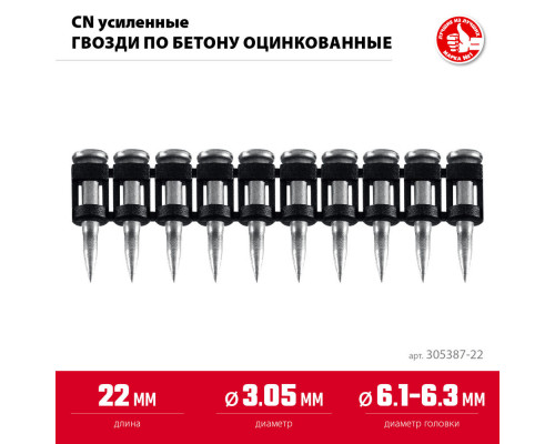 Гвозди по бетону CN усиленные 22 x 3.05 мм, оцинкованные, 1000 шт ЗУБР 305387-22