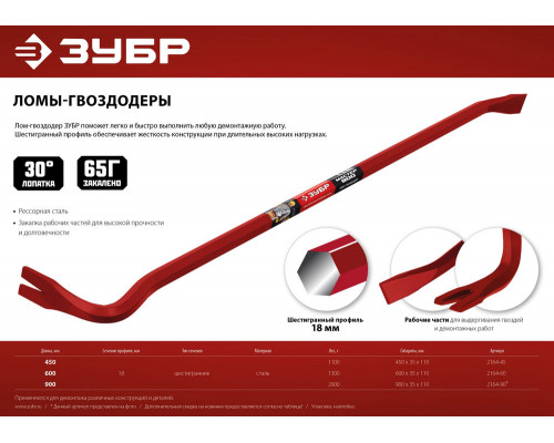 Шестигранный усиленный Hex-18 450 мм 18 мм ЗУБР 2164-45