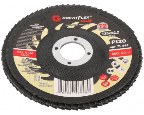 Круг лепестковый торцевой GreatFlex Plus (72 лепестка) 125 х 22,2 мм, P120 (71-848)