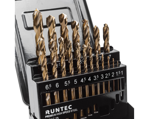 Набор сверл по металлу 1-10 мм, HSS-Co5, 19 предметов RUNTEC RT-DSCB19