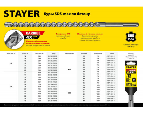 Бур SDS-max Professional Hercules-4Х STAYER 14x250/380 мм 29370-250-14  