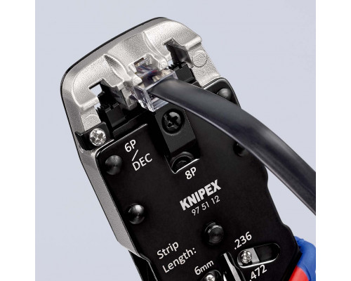 Пресс-клещи для штекеров RJ, 3 гнезда, RJ 10 (4-pin), RJ 11/12 (6-pin), RJ 45 (8-pin), 200 мм (KN-975112)