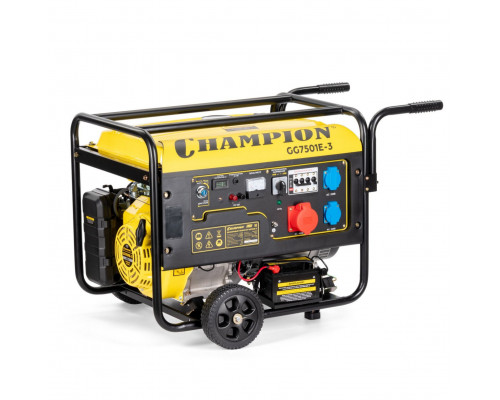 Генератор CHAMPION GG7501E-3 (PRO 400В7,5/8,1кВАcosф=0,8 15лс25л230/12В84,2кг,эл.стартер,счетч.колес (GG7501E-3)