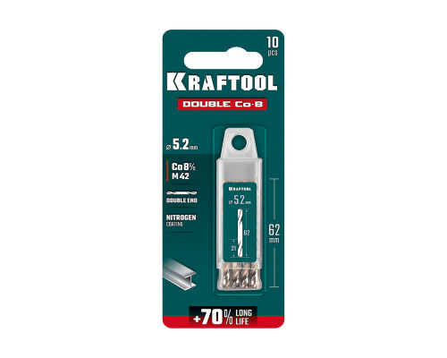Сверло двухстороннее 5.2?62 мм по металлу DOUBLE Сo-8 сталь M42+8%Co класс А KRAFTOOL 29654-5.2-10