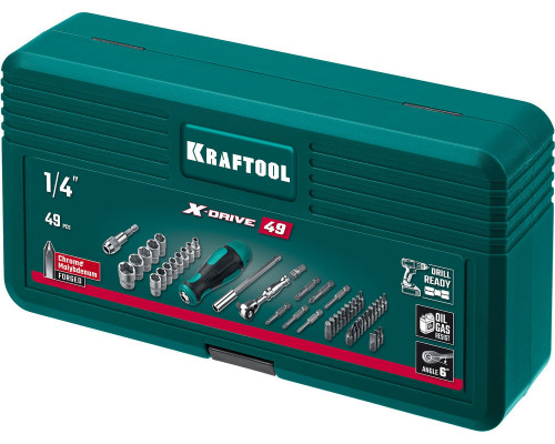 Набор бит и головок с битодержателем и трещоткой X-Drive-49, 49 шт KRAFTOOL 25816