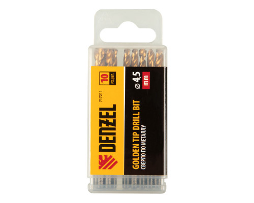 Сверло по металлу, 4,5 мм, HSS-Tin, Golden Tip, 10 шт. Denzel (717211)