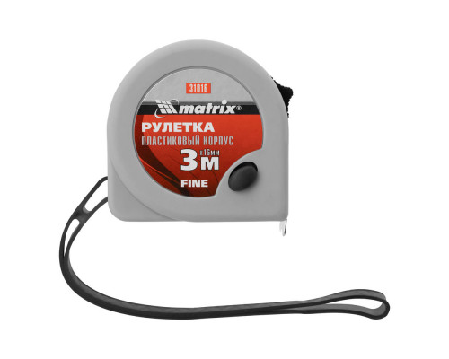 Рулетка Fine,3 м х 16 мм,пластиковый корпус Matrix