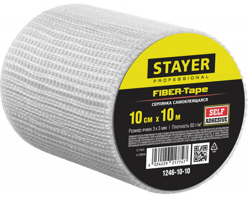 Серпянка самоклеящаяся FIBER-Tape, 10 см х 10 м, 3 х 3 мм STAYER Professional 1246-10-10