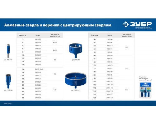 Сверло трубчатое алмазное АГК, d 4 мм, Р60 ЗУБР Профессионал 29850-04
