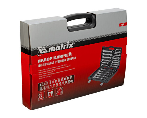 Набор ключей комбинированных, трещоточных шарнирных 22 шт. Matrix