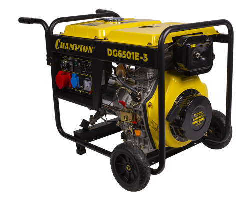 Генератор диз. CHAMPION DG6501E-3 (400В 6,2/6,8кВА 8,9лс 12,5л 12V 103кг,эл.стартер,колеса,счетчик) (DG6501E-3)