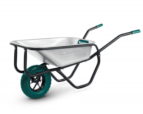 Тачка строительная MAXDrive-1, 110 л, 260 кг, одноколесная, с трубным усилителем, кузов 0,9 мм, полиуретановое колесо KRAFTOOL 39862