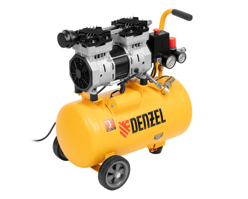 Компрессор DLS950/24 безмаслянный малошумный 950 Вт, 165 л/мин, ресивер 24 л Denzel (58026)
