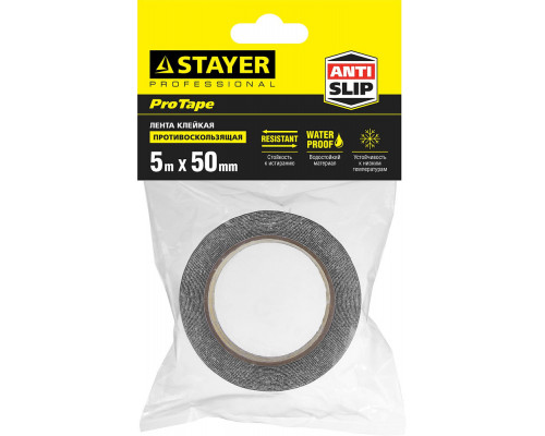 Лента клейкая противоскользящая 50 мм, 5 м, черная STAYER Professional 12270-50-05