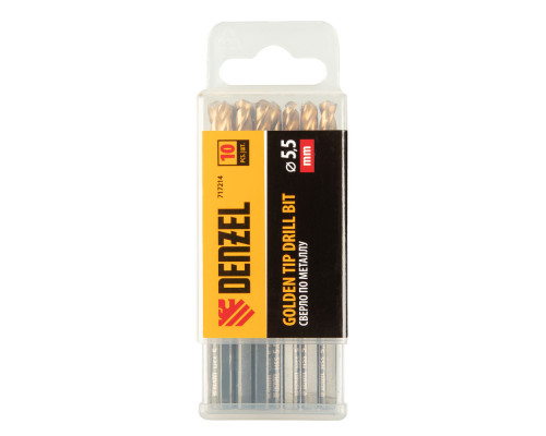 Сверло по металлу, 5,5 мм, HSS-Tin, Golden Tip, 10 шт. Denzel (717214)