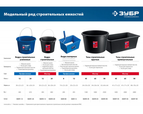 Ведро малярное пластиковое 12 л, высокопрочное ЗУБР Профессионал 0609-12_z02