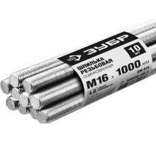 Резьбовая шпилька М16 x 1000 мм, кл. пр. 4.8, цинк, 10 шт ЗУБР DIN 975 30330-16-1