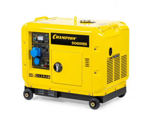 Генератор диз. CHAMPION DG6501ES+ATS (5/5,5кВт 8,9лс 16л 12V 160кг эл.стартер,колеса,счетчик,кожух) (DG6501ES)