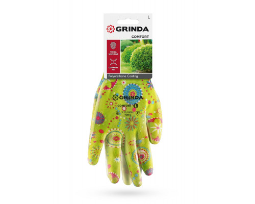 GRINDA COMFORT, L (9), садовые перчатки с прозрачным полиуретановым покрытием, зелёные, 13 класс (11290-L_z01)