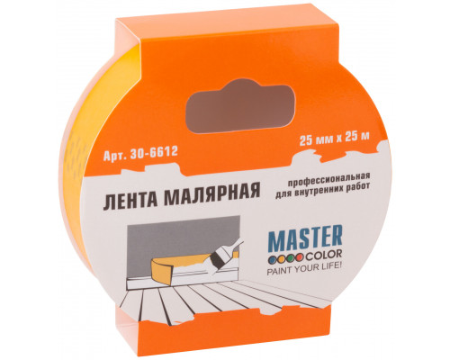 Лента малярная желтая, для внутренних работ, 25 мм x 25 м (30-6612)