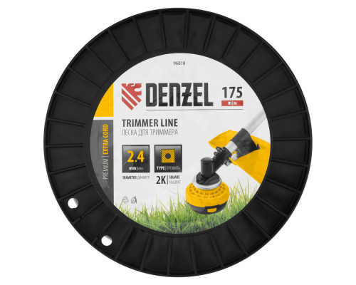Леска для триммера двухкомпонентная квадрат, 2,4мм х 175м, на DIN катушке EXTRA CORD Denzel (96818)