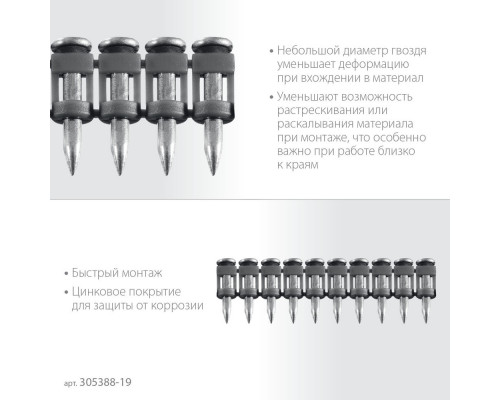 Гвозди по бетону CN 19 x 2.7 мм, оцинкованные, 1000 шт ЗУБР 305388-19