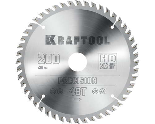 Пильный диск по дереву Precision, 200 х 30 мм, 48Т KRAFTOOL 36952-200-30