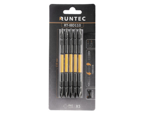 Бита ударная двусторонняя H6.35 110мм PH2/PH2 5 шт. RUNTEC RT-IBD110