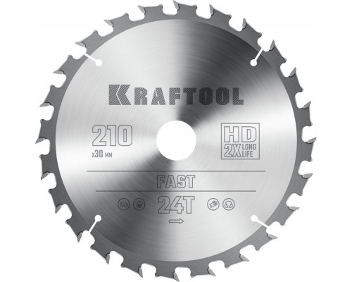 Пильный диск по дереву Fast, 210 х 30 мм, 24Т KRAFTOOL 36950-210-30