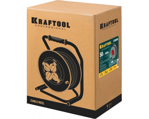 KRAFTOOL K-325, КГ, 3 х 2.5 мм2, 50 м, 4000 Вт, IP44, силовой удлинитель на стальной катушке (55086-50)