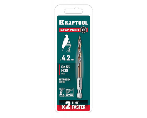 Сверло по металлу для винтовёртов и шуруповертов IMPACT READY STEP POINT d4.2 х 83 мм KRAFTOOL 29653-4.2