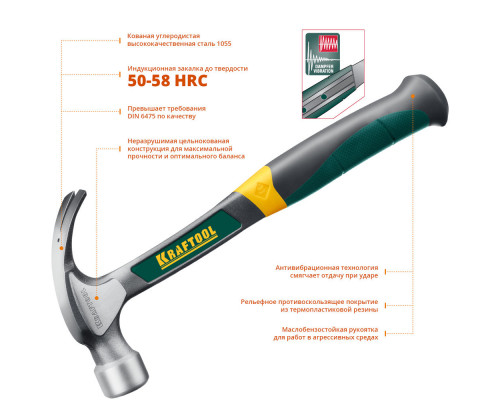 Молоток-гвоздодёр столярный цельнокованый 560 г Thor KRAFTOOL 20270