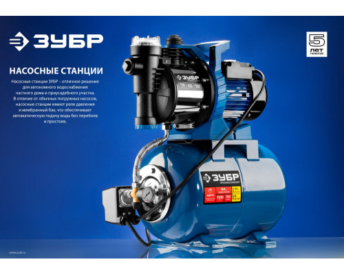 Насосная станция автоматическая 1200 Вт, бак 20 л, чугунный корпус ЗУБР НАС-М3-1200-Ч