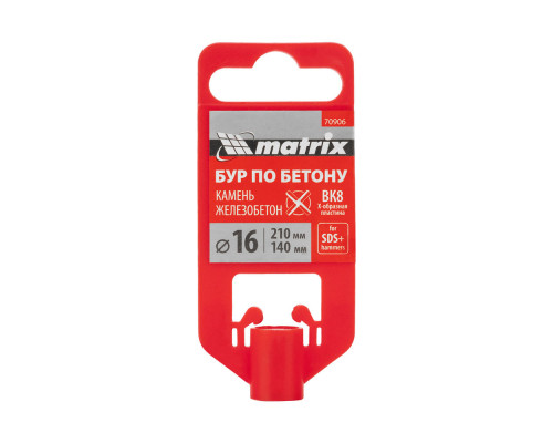 Бур по бетону, 16 x 210 мм, SDS PLUS c крестовой пластиной MATRIX (70906)