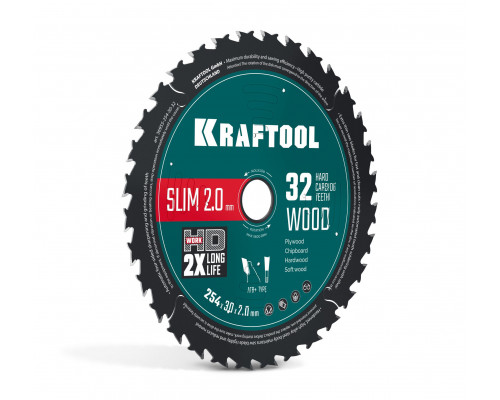 Диск пильный по дереву Slim wood cut, 254 х 30 x 2.0 мм, 32Т KRAFTOOL 36955-254-30-32