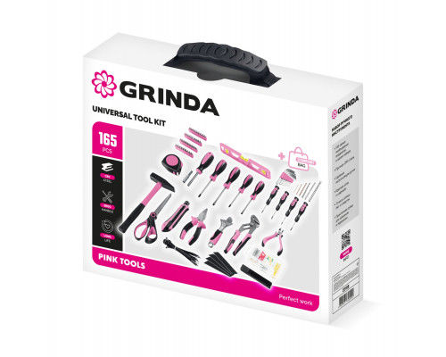 GRINDA Pink Tools 165 предм, универсальный набор инструмента (22109)