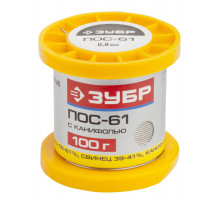 Припой ПОС 61 трубка с канифолью 0.8 мм 100 г ЗУБР 55450-100-08C
