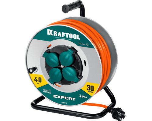 Силовой удлинитель на стальной катушкеEXPERT ПВС 3х2.5 30м 4000Вт IP44 KRAFTOOL 55089-30