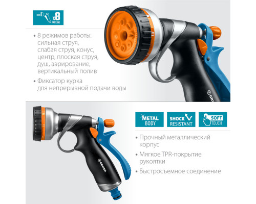 Поливочный пистолет RM-8, 8 режимов, курок сзади, металлический с TPR, PROLine GRINDA 8-427143_z02