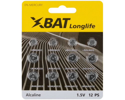 Батарейка щелочная, тип AG1*2 шт, AG3*2 шт, AG10*2 шт, AG12*2 шт, AG13*4 шт (SETLR-12BPC)