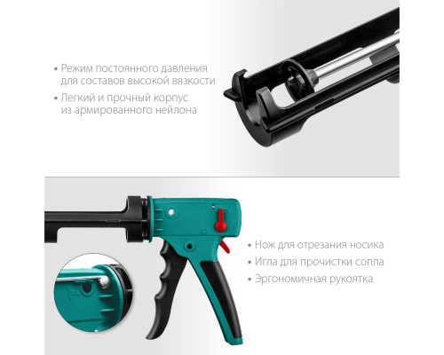 Пистолет для герметика GRAND 2-in-1, 310 мл, антикапельная система, скелетный KRAFTOOL 06674
