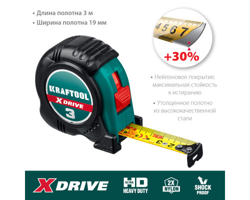 Рулетка 3 м х 19 мм X-Drive KRAFTOOL 34122-03-19