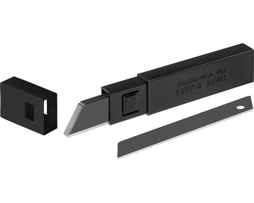 Черные сегментированные лезвия EXCEL BLACK 18 мм, 10 шт, в пластиковом кейсе + блистер, особо острые OLFA OL-LBB-10B