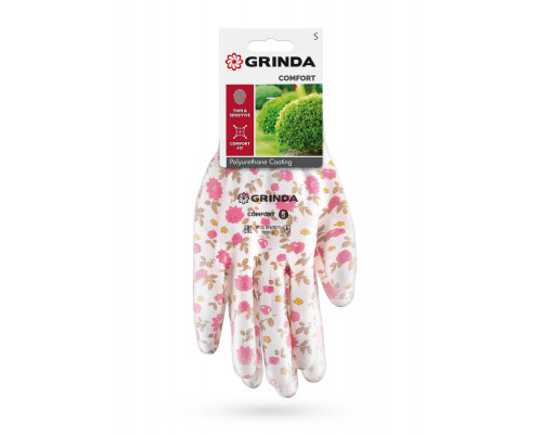 GRINDA COMFORT, S (7), садовые перчатки с прозрачным полиуретановым покрытием, розовые, 13 класс (11291-S_z01)