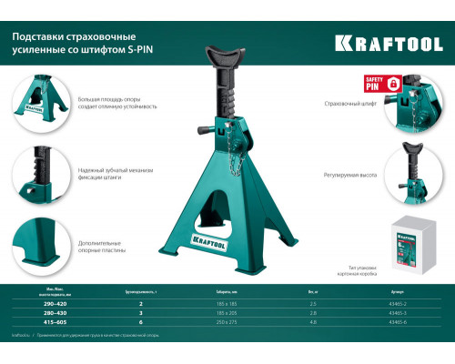 Усиленная страховочная подставка со штифтом S-PIN, 3 т, 280–430 мм KRAFTOOL 43465-3